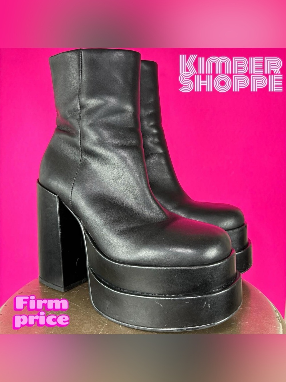 Steve Madden Cobra Black Leather Double Platform Chunky Heel Boot US 9 UK 7